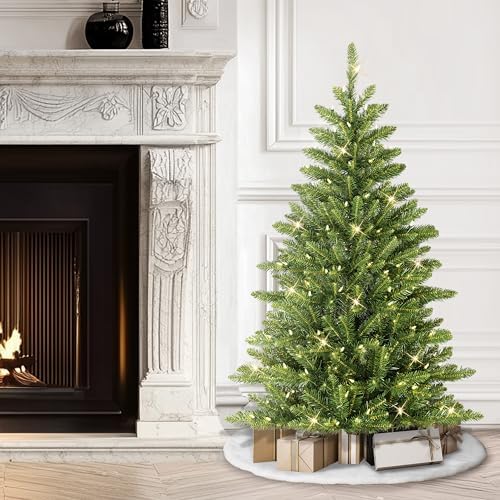Puleo International 7.5ft Pre-Lit Slim Fraser Christmas Tree with 500 Warm White LED Lights, 1453 Realistic Dense Branch Tips, Easy Setup Artificial Trees with Sturdy Metal Stand