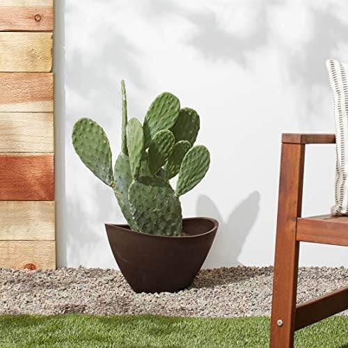 Arcadia Garden Products PSW Pot Collection YB41C Plastic/Stone/Wood Composite Curved Planter Pot – No Drainage Hole (Drillable), for Indoor and Outdoor Plants and Gardens, 16-inch, Chocolate