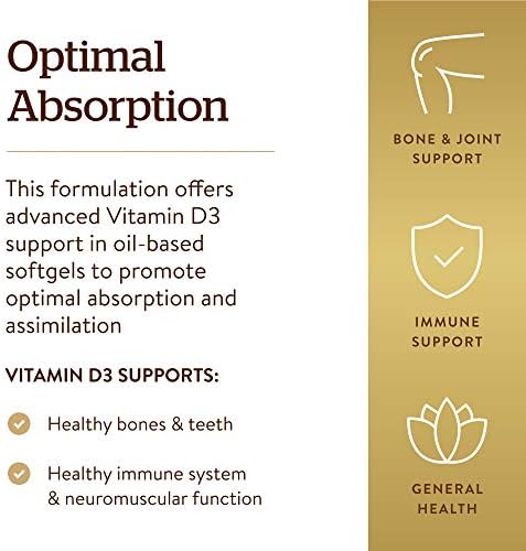 Solgar Vitamin D3 (Cholecalciferol) 250 MCG (10,000 IU), 120 Softgels - Helps Maintain Healthy Bones & Teeth - Immune System Support - Non GMO, Gluten/ Dairy Free - 120 Servings
