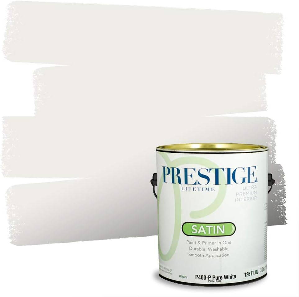 PRESTIGE Paints Exterior Paint and Primer In One, 1-Gallon, Semi-Gloss, Comparable Match of Sherwin Williams* Pure White*
