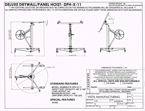 Vestil DPH-X-11 Steel Deluxe Drywall and Panel Hoist 49 in. x 121 in. x 137 in. 150 Lb. Capacity Red