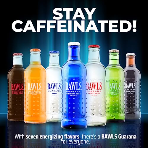 BAWLS Guarana Original - Guarana Fueled Soda for Energy, High Energy Caffeinated Drink, 10oz 24 Pack Glass Bottles