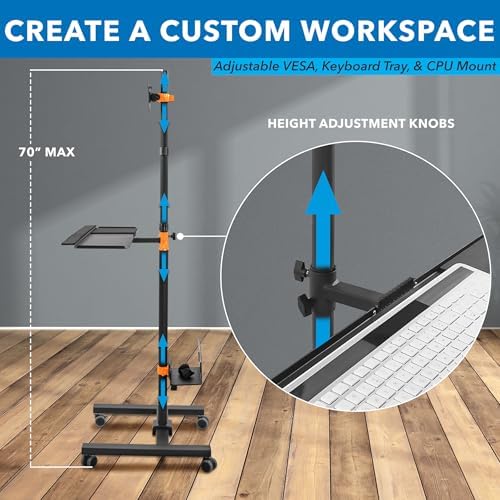 Mount-It! Rolling Computer Cart on Wheels, Mobile Desk Workstation with Monitor Mount for up to 32" Screen, Full Keyboard Tray