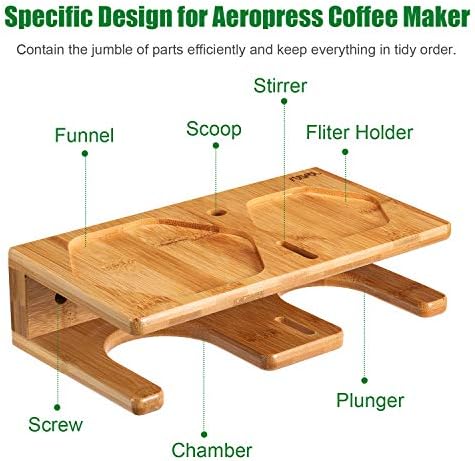 Space Saving Organizer Wall Mount for Aeropress set, Polished Bamboo