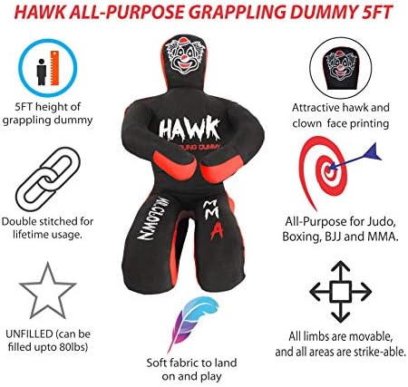 Hawk Sports Clown Grappling Dummy for Combat Sports Mastery, Moveable and Strikeable Punching Dummy for Adults, 5 ft. Boxing Dummy for MMA Jiu-Jitsu