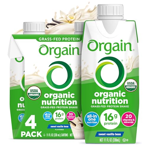 Orgain Organic Grass Fed Dairy 16g Protein Shake, Vanilla, 11oz, 12pk | Ready to drink grass-fed dairy protein, meal replacement, 20 vitamins & minerals, fruits & vegetables, non-GMO, gluten-free