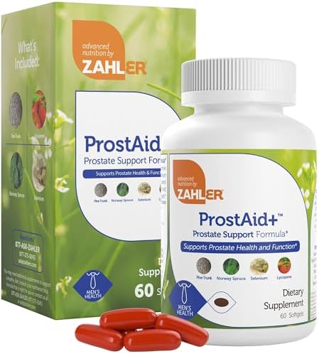 Zahler ProstAid+ Prostate Supplements for Men with Lycopene & Norway Spruce for Urine Flow, Prostate Support - Made in USA