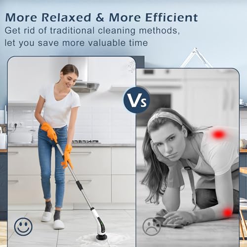 Electric Spin Scrubber, Power Shower Cleaning Brush with Long Handle | Cordless Cleaning Scrubber, 7 Replaceable Brush Heads, 90Mins Work Time