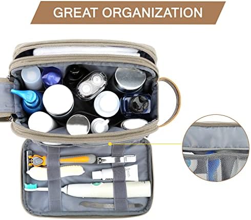 BAGSMART Toiletry Bag for Men, Canvas Travel Toiletry Organizer Dopp Kit Water-resistant Shaving Bag for Toiletries Accessories,Grey-Medium