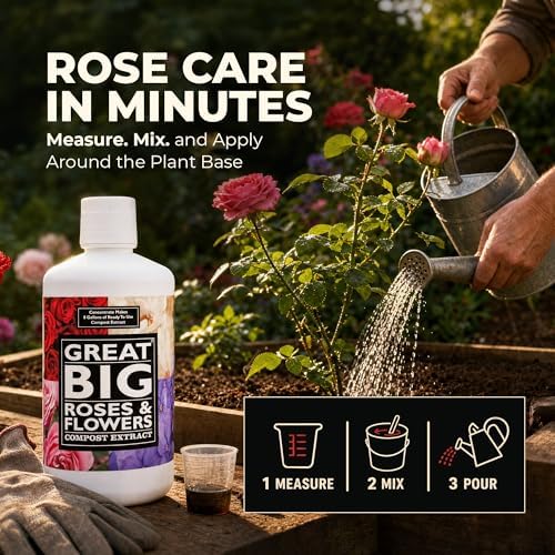 Great Big Roses Fertilizer Booster for Rose & Flower Gardens, 32 Ounce | Organic; For Roses, Flowers, Hydrangeas & Flowering Shrubs; Mix 4 oz per gal water; More Blossoms & Better Root Uptake