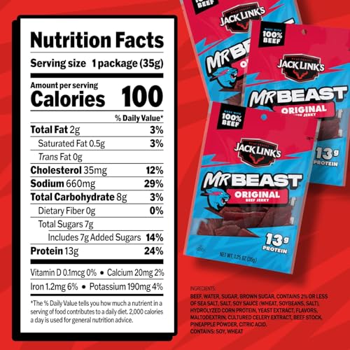 Jack Link's MrBeast Beef Jerky, Peppered Beef Jerky - 10 Count | As Seen on Beast Games, 11g Protein, Made with 100% Real Beef, Pantry-Ready Snacks