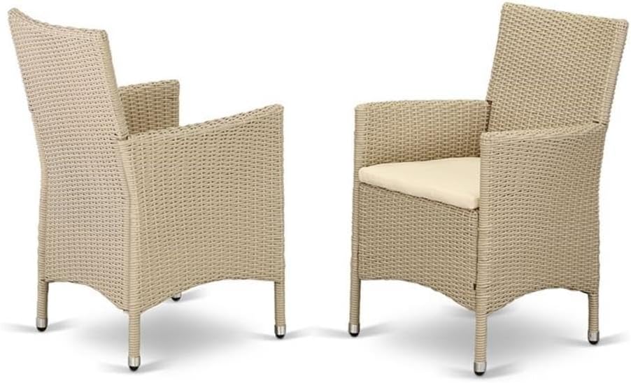 East West Furniture HVLC153V Valencia Patio Bistro Wicker Dining Chairs with Cushion, Set of 2, Cream