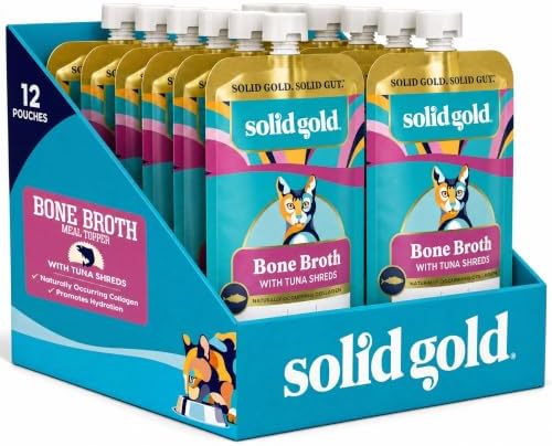 Solid Gold Bone Broth Cat Food Topper, Tuna, Lickable Pouches, 12ct