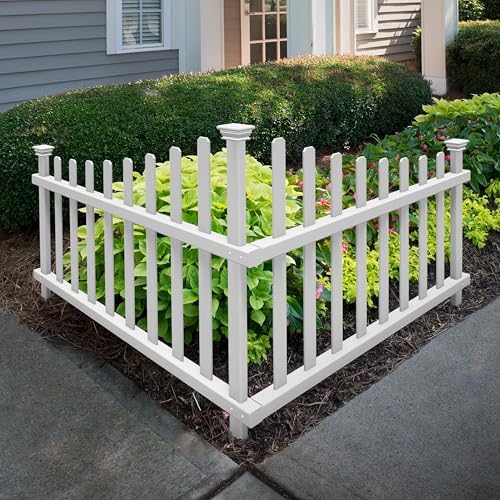 Zippity Ashley Corner Picket Fence, White Vinyl DIY No Dig Kit | 30inH x 40inW, 2 Panels, Garden Border Fencing, ZP19007