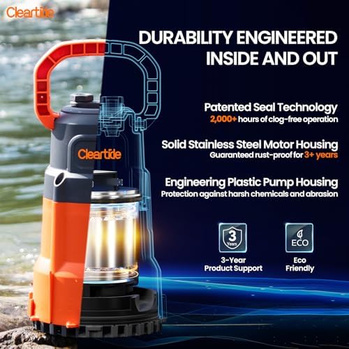 Submersible Utility Water Pump, 2400 GPH Portable Sump Pump with Copper Motor, Plug and Work for Pond, Garden Watering, Pool Transfer, Hot Tub Emptying