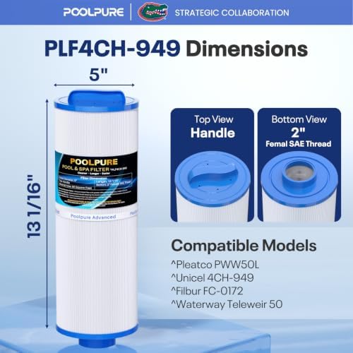 POOLPURE 4CH-949 SPA Filter Replaces Pleatco PWW50L 1PACK