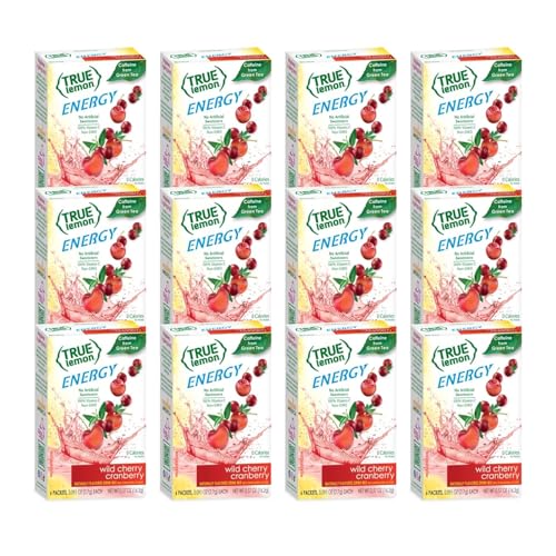 True Lemon Wild Cherry Cranberry Energy Drink Powder, 6 ct (12-pack) | Non-GMO, gluten free, sugar free, zero calorie energy drink packets