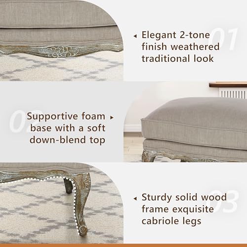 Lexicon Parlier Show Wood Accent Chair - Mid Century Modern Chair for Living Room, Traditional French Country Style, Padded Arms, Reversible Cushion, Solid Wood Frame, Arrives Assembled, Neutral