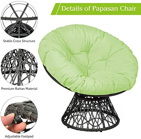 Tangkula Papasan Chair Rattan Ergonomic Chair w/ 360-degree Swivel and Soft Cushion, Solid Structure & Stable Base, Ideal for Garden, Balcony
