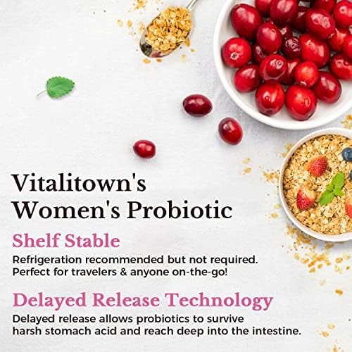 Vitalitown Probiotics for Women 120 Billion CFUs, 30 Strains, with Prebiotics & Digestive Enzymes & Cranberry, Gut & Vaginal Health