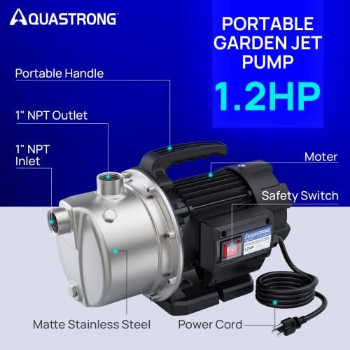 Aquastrong 115V Shallow Well Garden Pump, Stainless Steel, 1210 GPH, Water Transfer Draining Irrigation Sprinkler Pump, for Lawn, Garden