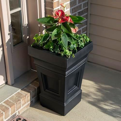 Step2 Atherton Square Planter, Large Planters for Outdoor Plants, Gardening and Flower Pot for Patio or Porch, Efficient Drainage, Durable Plastic