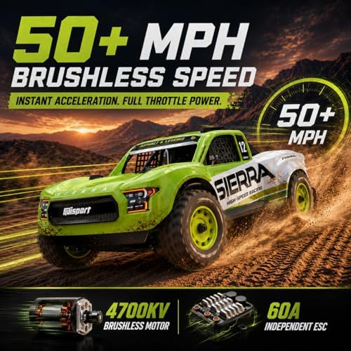 UDIRC 1203PRO 1/12 RC Short Course Truck, 50MPH 3S Brushless Fast RC Car with Gyro and Center Diff for Adults, 4WD All Terrain Desert Truck RTR