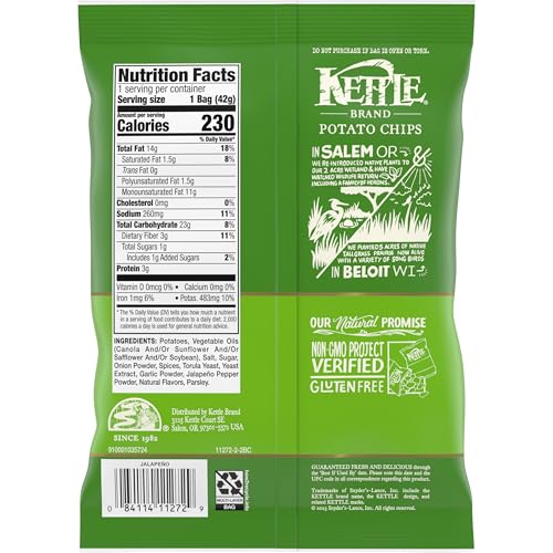 Kettle Brand Potato Chips, Jalapeno Kettle Chips, Party Size, 13 Oz