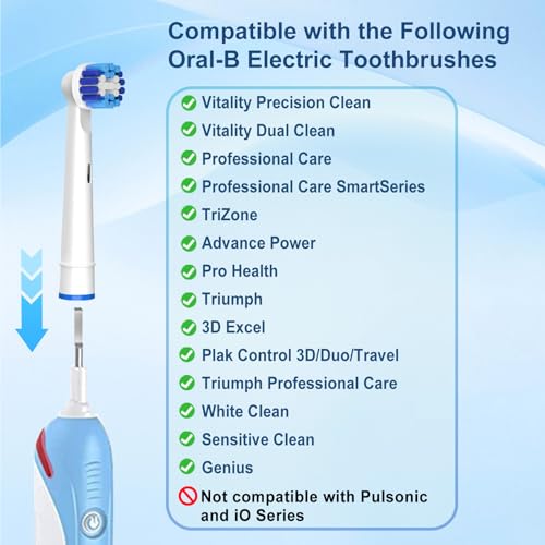 16 Pack Precision Replacement Brush Heads Compatible with Oral B Braun Electric Toothbrush. 8pcs White and 8pcs Black.