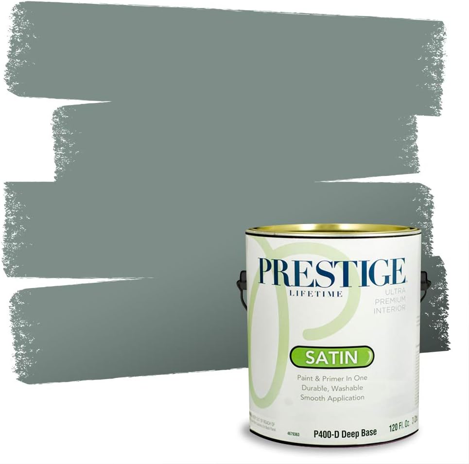 PRESTIGE Paints Exterior Paint and Primer In One, 1-Gallon, Satin, Comparable Match of Sherwin Williams* Tricorn Black*