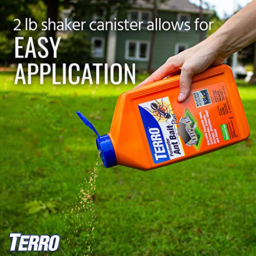 TERRO Perimeter Outdoor Ant Bait Plus, 2-Pack, 2 lb Shaker Canisters | Attracts and Kills Carpenter Ants, Roaches, Crickets, Earwigs, Silverfish, Slugs & Snails for Pest Control, 4-Week Protection