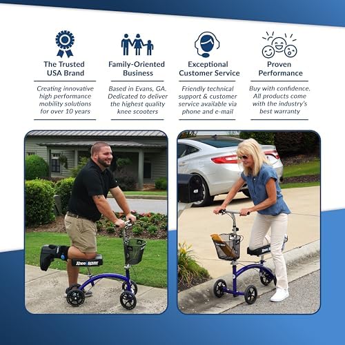 KneeRover Deluxe KneeCycle Steerable Knee Walker, Blue | Heavy Duty Knee Walker For Foot Surgery, Broken Ankle Foot Injuries, Leg Recovery Scooter