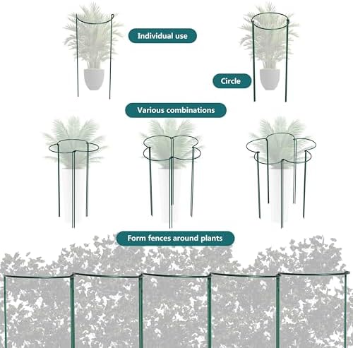 TCBWFY 10 Pack Garden Plant Support Stakes, 10" Widex16 High Heavy Duty Interlinked Half Round Peony Support Ring Cage for Indoor Outdoor Plants