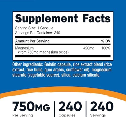 Nutricost Magnesium Oxide 750mg, 240 Capsules, 420mg of Magnesium, GMO-Free | Gluten Free