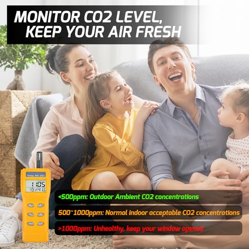 Portable CO2 Meter Handheld CO2 Detector Monitor 0~9999ppm, Carbon Dioxide Meter with Alarm Function
