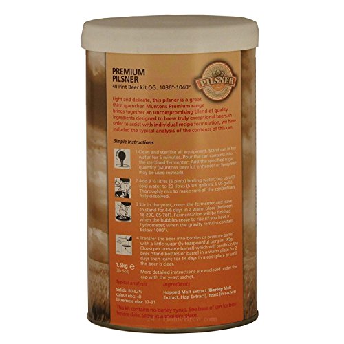Muntons Beer Making Kit - Pilsner Premium Premium Range Kit - Includes Beer Making Ingredients - Home Brewing Kit Makes 66 Bottles of Beer (23