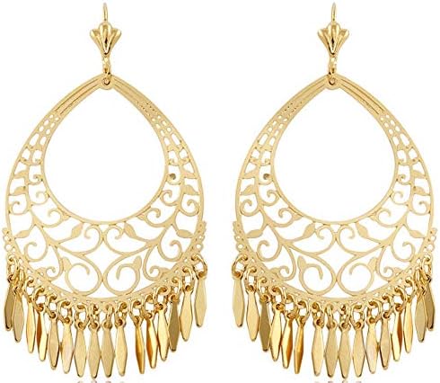 Barzel 18K Gold Plated Filigree Cut-out Dangling Chandelier Earrings - Made in Brazil