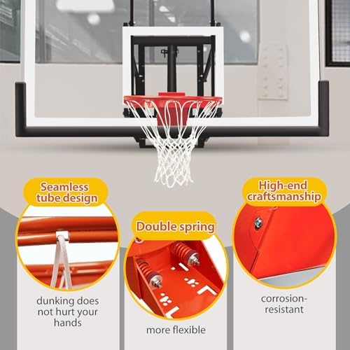 Katop Wall Mount Basketball Hoop with 60"x36", 72"x42" Tempered Glass Backboard, Effortlessly Height Adjustable from 7.5' to 10'