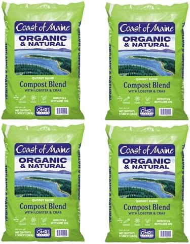Coast of Maine Quoddy Blend, 1 cu ft (Pack of 4) Organic and Natural Compost Blend with Lobster and Crab - Improves and Revitilizes Soil