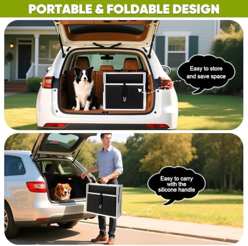 Dog Stairs for Car, Extra Wide Dog Stairs for Large Dogs, Foldable Dog Ramp for Car, Pet Steps Light Weight Aluminum, High Beds, for SUV Trucks