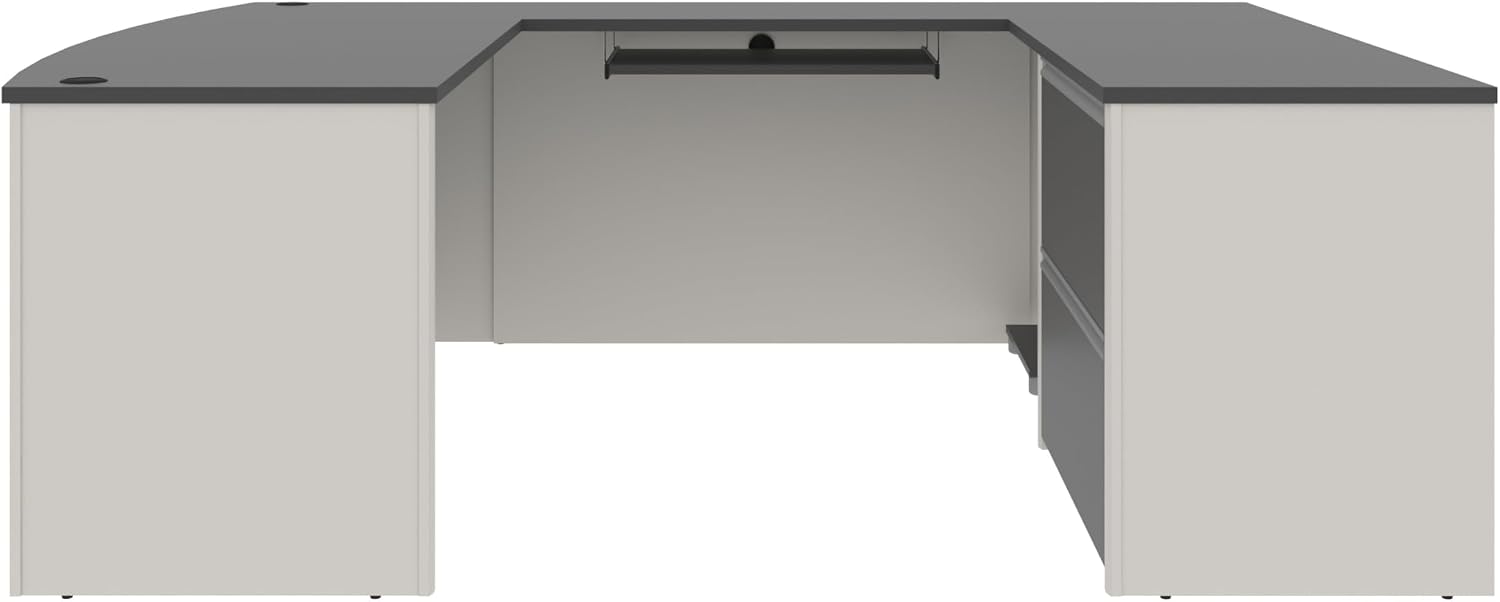 Bestar U-Shaped Executive Desk with Cabinet, Antigua/Black, Connexion, 72W