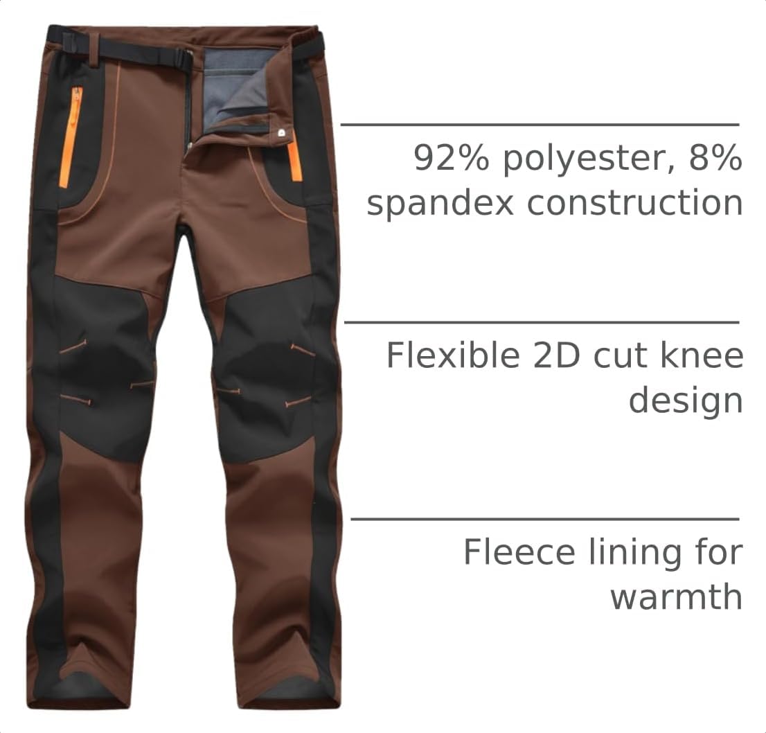TBMPOY Men's Snow Ski Hiking Pants Waterproof Winter Fleece Lined Pants Camping Skiing Ice Fishing Pants with Belt