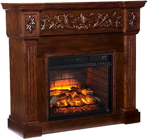 SEI Furniture Southern Enterprises Calvert Carved Electric Fireplace, Espresso Finish