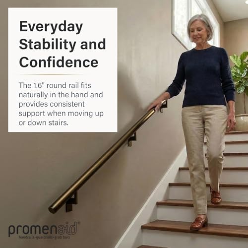 Promenaid 1.5ft Flush Handrail Kit - Architectural Bronze - Complete Indoor/Outdoor Handrail for Stairs - 1.6" Round Anodized Aluminum Railing with