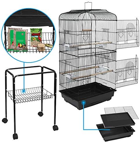 SUPER DEAL 59.3 Rolling Bird Cage Large Wrought Iron Cage for Cockatiel Sun Conure Parakeet Finch Budgie Lovebird Canary Medium Pet House with