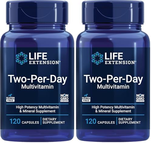 Life Extension Two-Per-Day Multivitamin, Vitamins B, C, D, zinc, Packed with Over 25 Vitamins, Minerals & extracts, Two-Month Supply, Non-GMO, Gluten-Free, 120 Capsules
