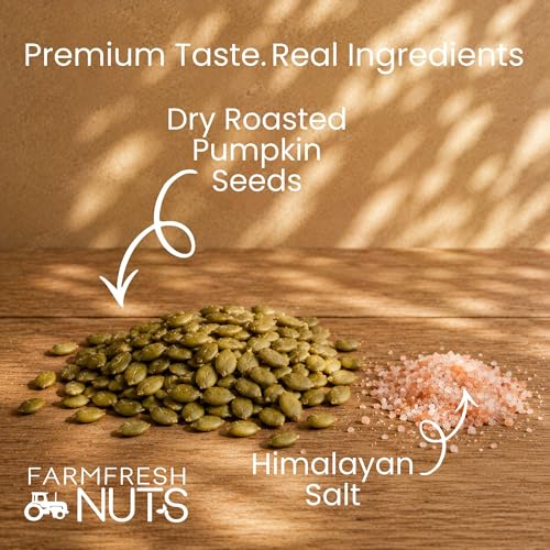 Farm Fresh Nuts Dry Roasted Pepitas Pumpkin Seeds (1LB) - Himalayan Salted | 1LB, Dry Roasted Pepitas, Pumpkin Seeds, Himalayan Salt, No Oil Added, OU Kosher