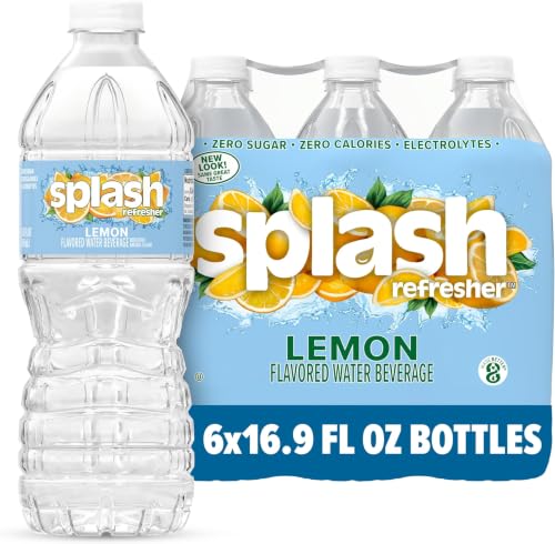 SPLASH REFRESHER Flavored Water Bottles, Lemon - 6 Pack | Refreshing Flavored Bottled Water with Electrolytes - Zero Sugar & Zero Calories - 16.9 Fl Oz