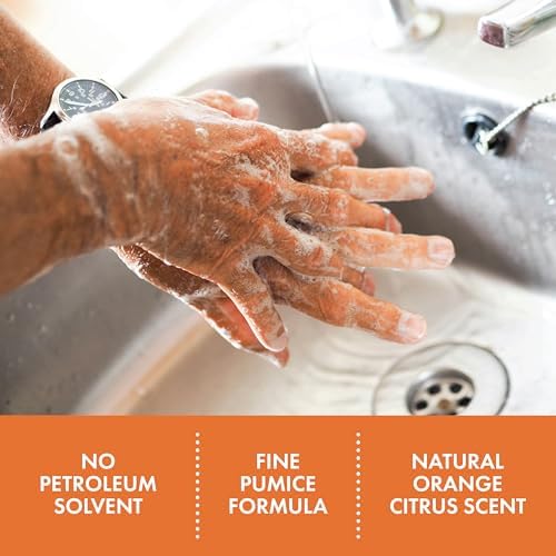 Fast Orange 25219 Pumice Lotion, Heavy Duty Hand Cleaner, Natural Citrus Scent, Waterless Cleaner for Mechanics, Strong Grease Fighter, 1 Gallon