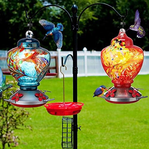 Boao 2 Pack Glass Hummingbird Feeder for Outdoors, 38 oz, Hanging